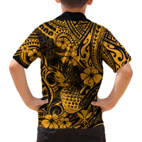 Hawaii Pineapple Family Matching Summer Maxi Dress and Hawaiian Shirt Paradise Flowers Pacific With Gold Polynesian Tribal LT01 - Polynesian Pride