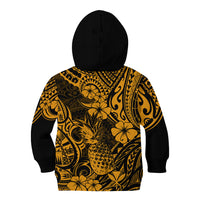 Hawaii Pineapple Kid Hoodie Paradise Flowers Pacific With Gold Polynesian Tribal LT01 - Polynesian Pride