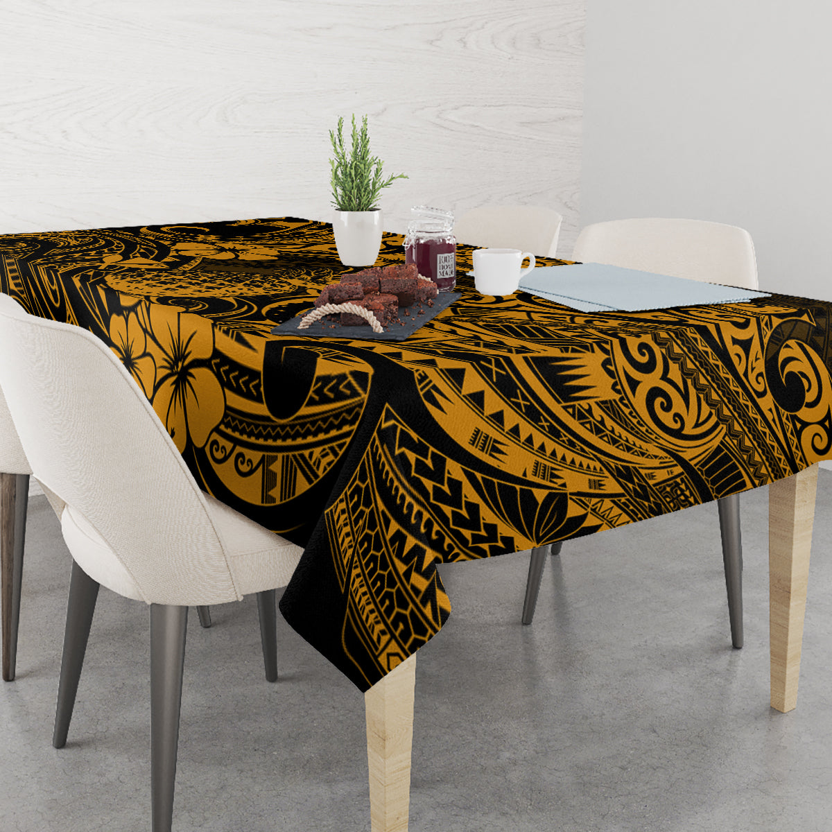 Hawaii Pineapple Tablecloth Paradise Flowers Pacific With Gold Polynesian Tribal LT01 - Polynesian Pride