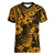 Hawaii Pineapple Women V Neck T Shirt Paradise Flowers Pacific With Gold Polynesian Tribal LT01 Female Gold - Polynesian Pride