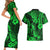 Hawaii Pineapple Couples Matching Short Sleeve Bodycon Dress and Hawaiian Shirt Paradise Flowers Pacific With Green Polynesian Tribal LT01 - Polynesian Pride