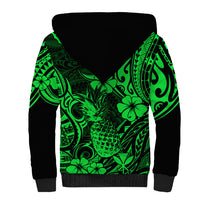 Hawaii Pineapple Sherpa Hoodie Paradise Flowers Pacific With Green Polynesian Tribal LT01 - Polynesian Pride