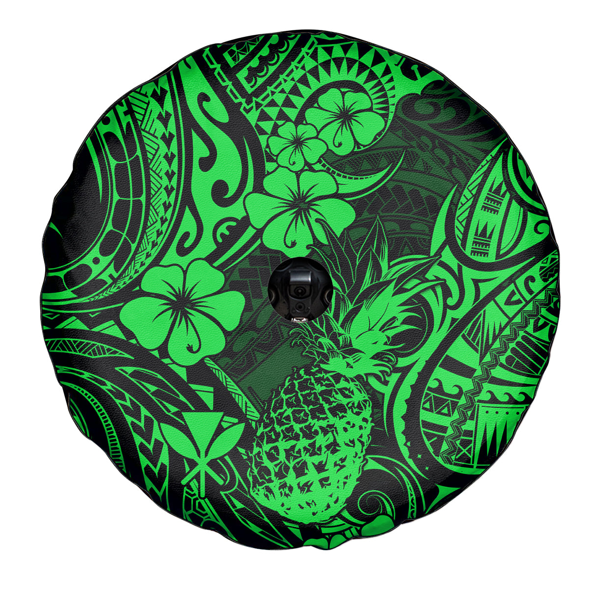 Hawaii Pineapple Spare Tire Cover Paradise Flowers Pacific With Green Polynesian Tribal LT01 - Polynesian Pride