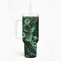 Hawaii Pineapple Tumbler With Handle Paradise Flowers Pacific With Green Polynesian Tribal