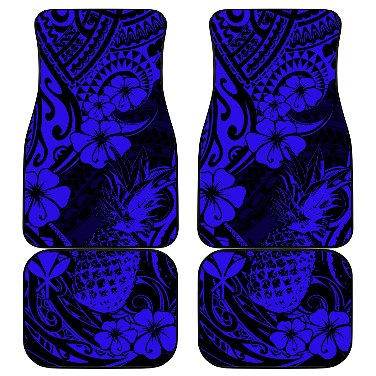 Hawaii Pineapple Car Mats Paradise Flowers Pacific With Navy Blue Polynesian Tribal LT01 Blue - Polynesian Pride