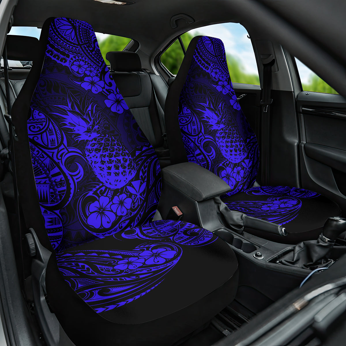 Hawaii Pineapple Car Seat Cover Paradise Flowers Pacific With Navy Blue Polynesian Tribal LT01 One Size Blue - Polynesian Pride