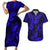 Hawaii Pineapple Couples Matching Short Sleeve Bodycon Dress and Hawaiian Shirt Paradise Flowers Pacific With Navy Blue Polynesian Tribal LT01 Blue - Polynesian Pride