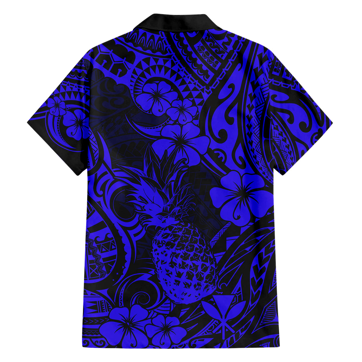 Hawaii Pineapple Family Matching Short Sleeve Bodycon Dress and Hawaiian Shirt Paradise Flowers Pacific With Navy Blue Polynesian Tribal LT01 - Polynesian Pride