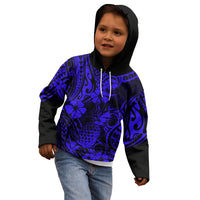 Hawaii Pineapple Kid Hoodie Paradise Flowers Pacific With Navy Blue Polynesian Tribal LT01 - Polynesian Pride