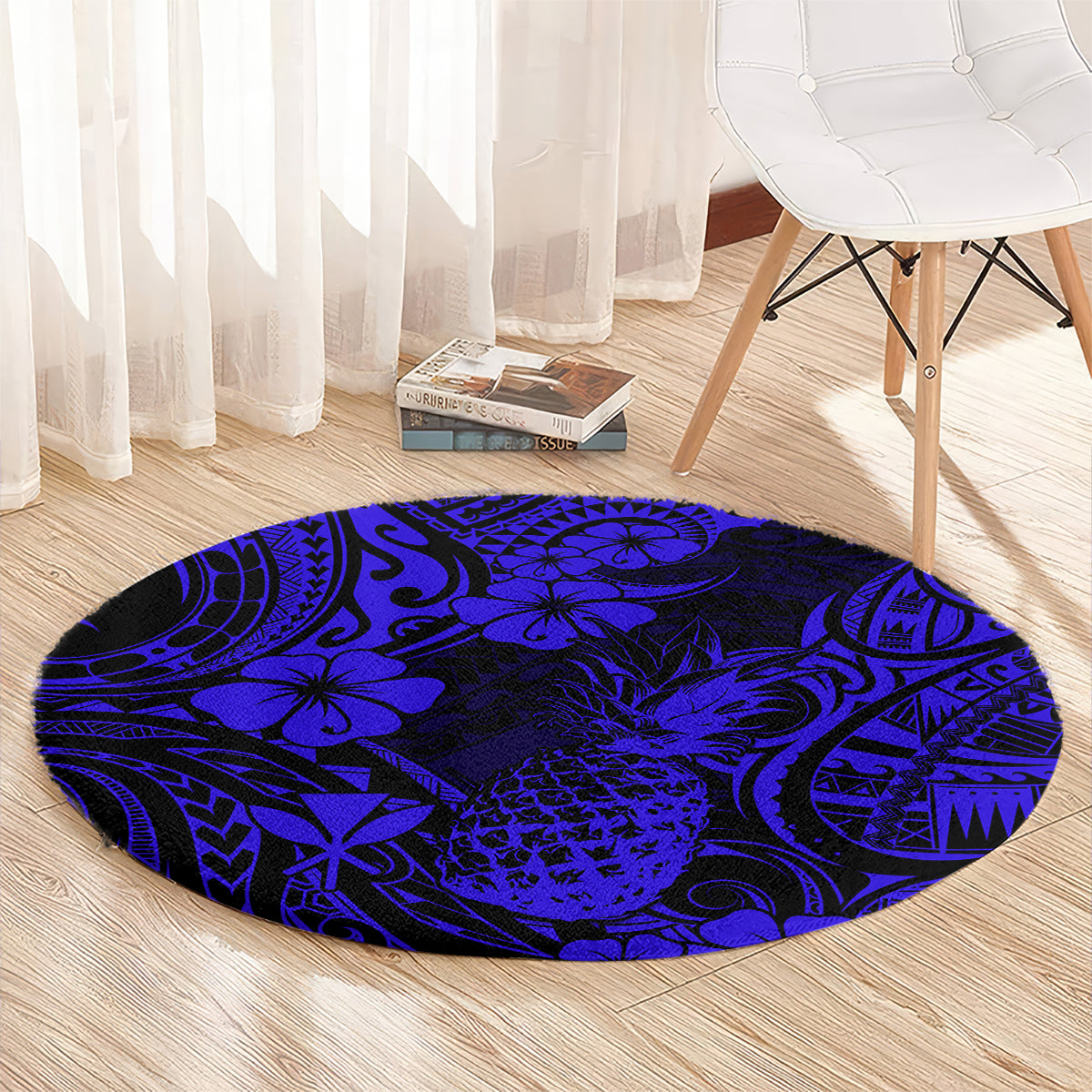 Hawaii Pineapple Round Carpet Paradise Flowers Pacific With Navy Blue Polynesian Tribal LT01 - Polynesian Pride