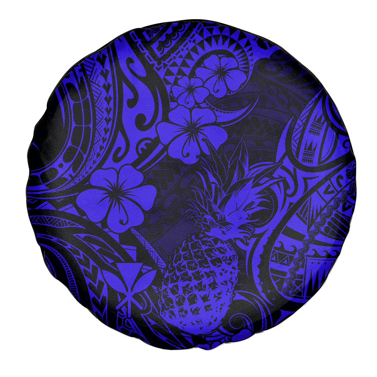 Hawaii Pineapple Spare Tire Cover Paradise Flowers Pacific With Navy Blue Polynesian Tribal LT01 Blue - Polynesian Pride