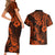 Hawaii Pineapple Couples Matching Short Sleeve Bodycon Dress and Hawaiian Shirt Paradise Flowers Pacific With Orange Polynesian Tribal LT01 - Polynesian Pride