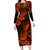 Hawaii Pineapple Family Matching Long Sleeve Bodycon Dress and Hawaiian Shirt Paradise Flowers Pacific With Orange Polynesian Tribal LT01 Mom's Dress Orange - Polynesian Pride