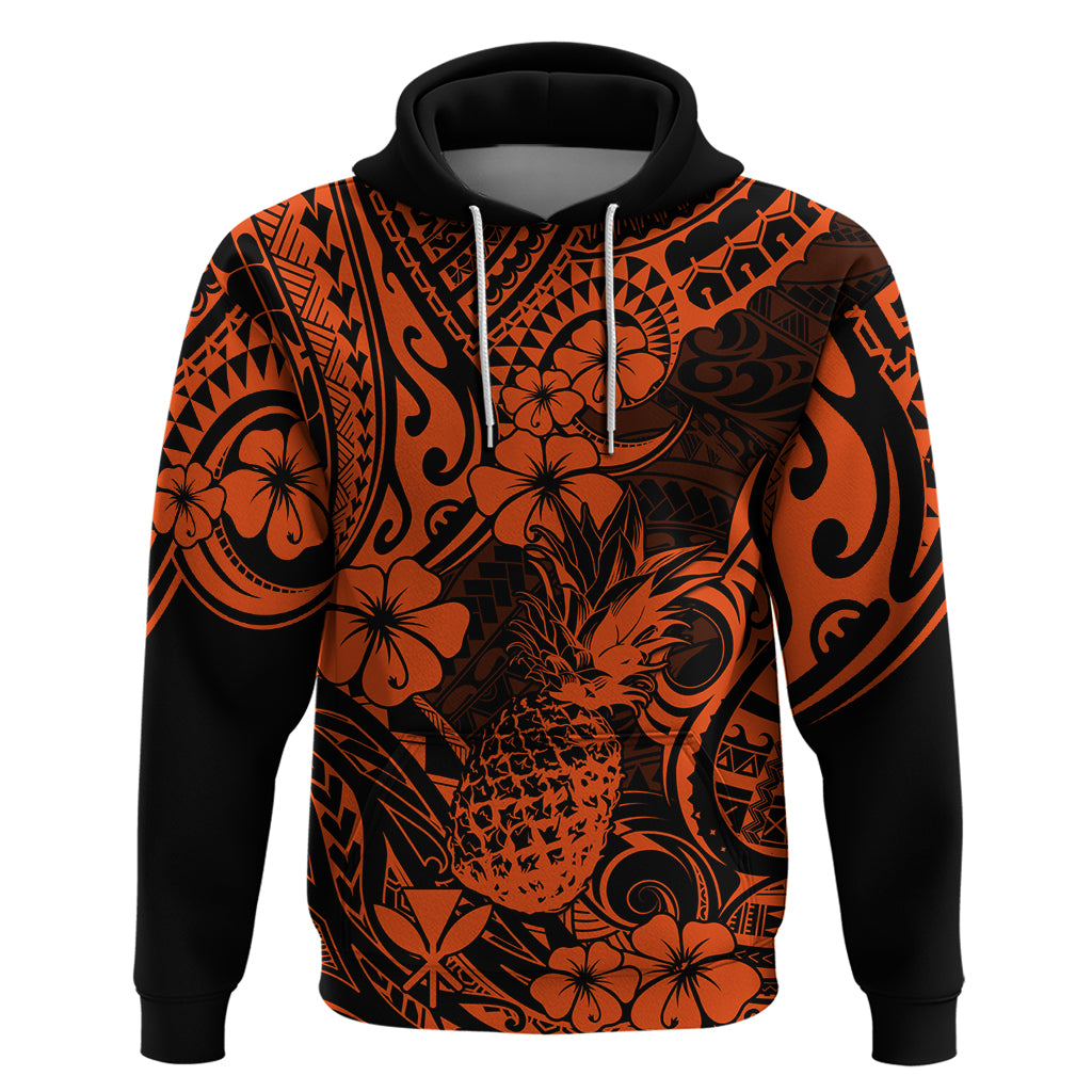 Hawaii Pineapple Hoodie Paradise Flowers Pacific With Orange Polynesian Tribal LT01 Pullover Hoodie Orange - Polynesian Pride