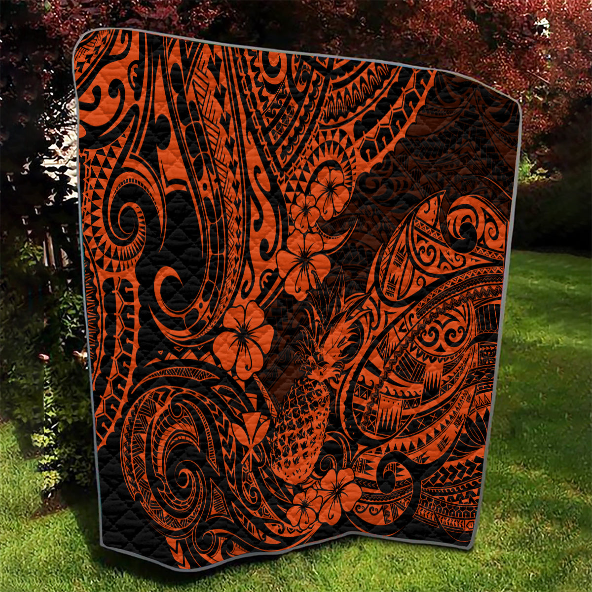 Hawaii Pineapple Quilt Paradise Flowers Pacific With Orange Polynesian Tribal LT01 - Polynesian Pride