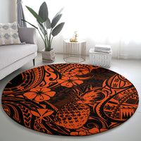 Hawaii Pineapple Round Carpet Paradise Flowers Pacific With Orange Polynesian Tribal LT01 - Polynesian Pride