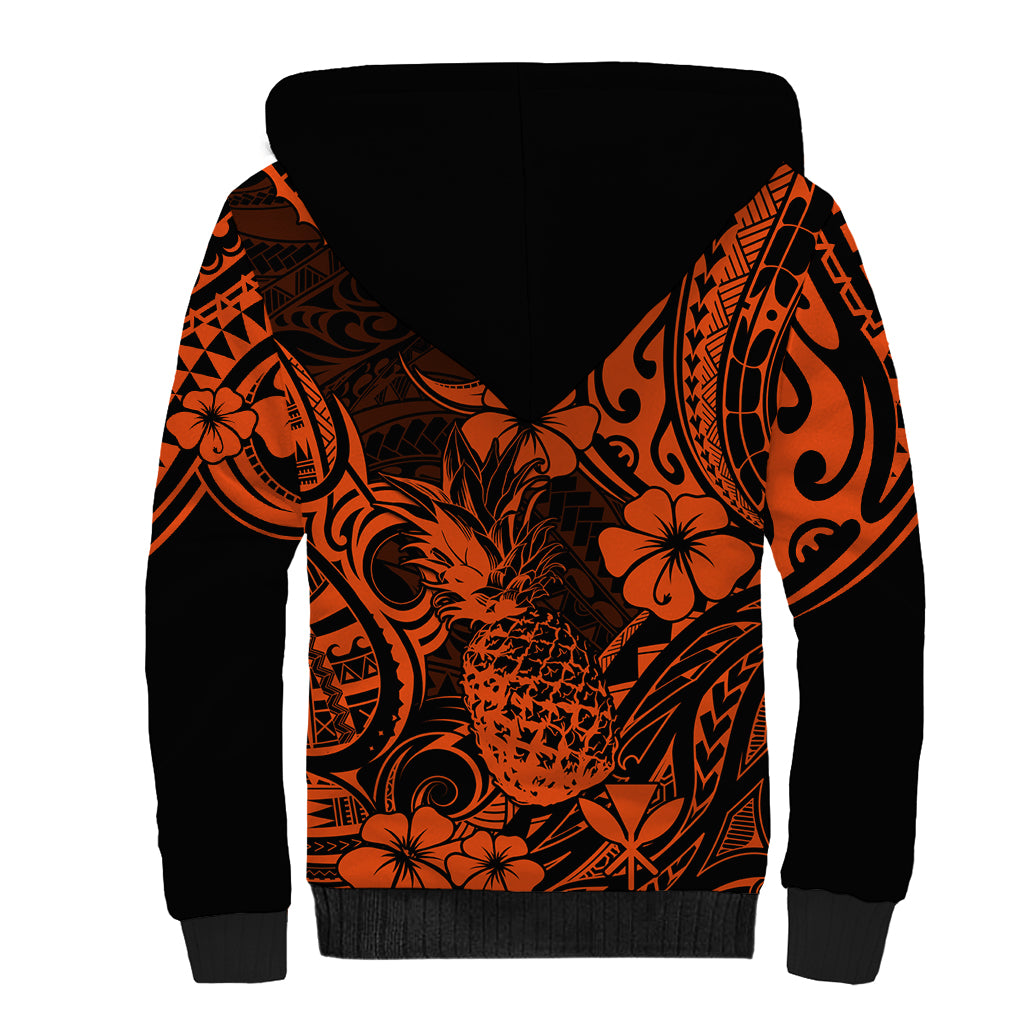 Hawaii Pineapple Sherpa Hoodie Paradise Flowers Pacific With Orange Polynesian Tribal LT01 - Polynesian Pride