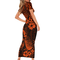 Hawaii Pineapple Short Sleeve Bodycon Dress Paradise Flowers Pacific With Orange Polynesian Tribal LT01 - Polynesian Pride