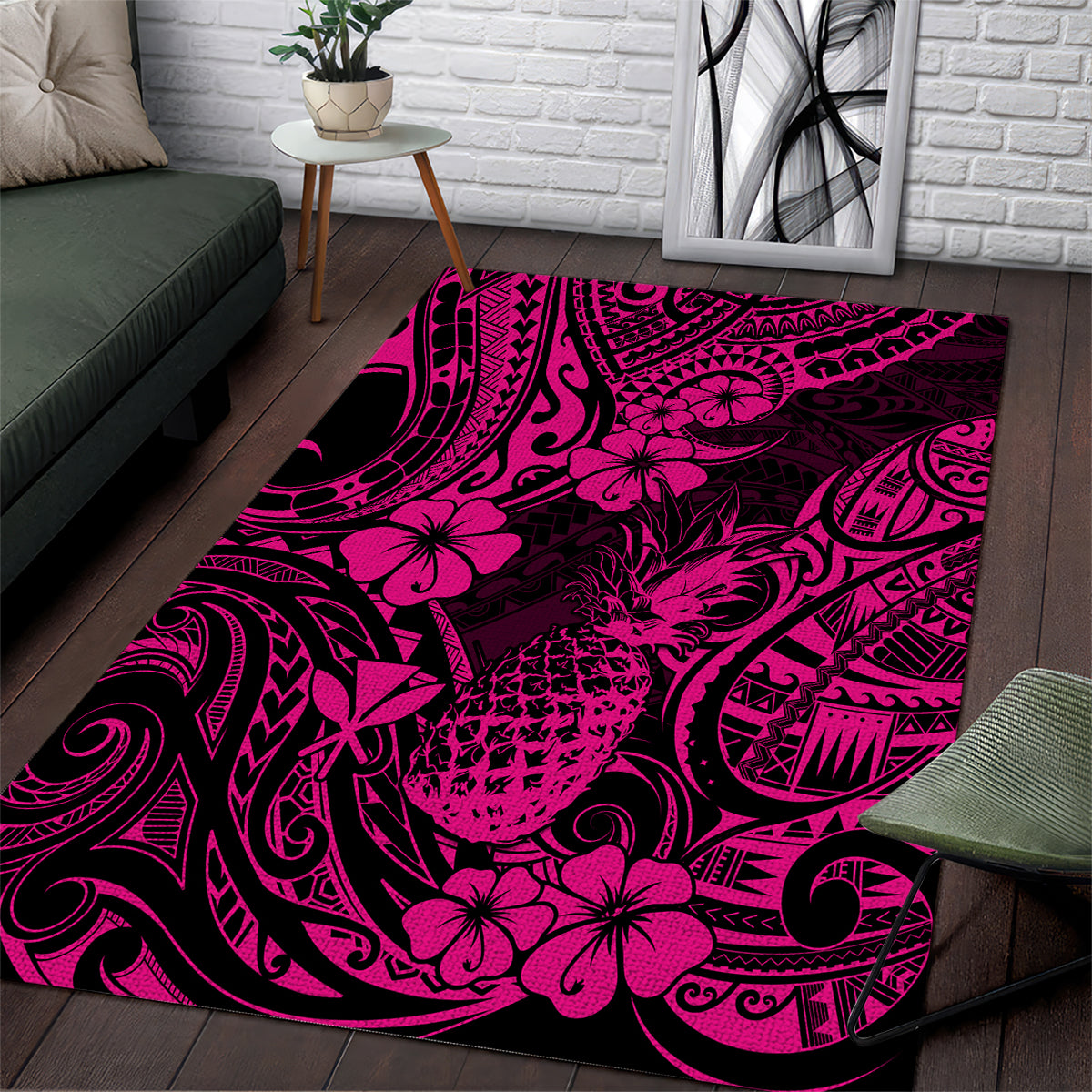 Hawaii Pineapple Area Rug Paradise Flowers Pacific With Pink Polynesian Tribal LT01 Pink - Polynesian Pride