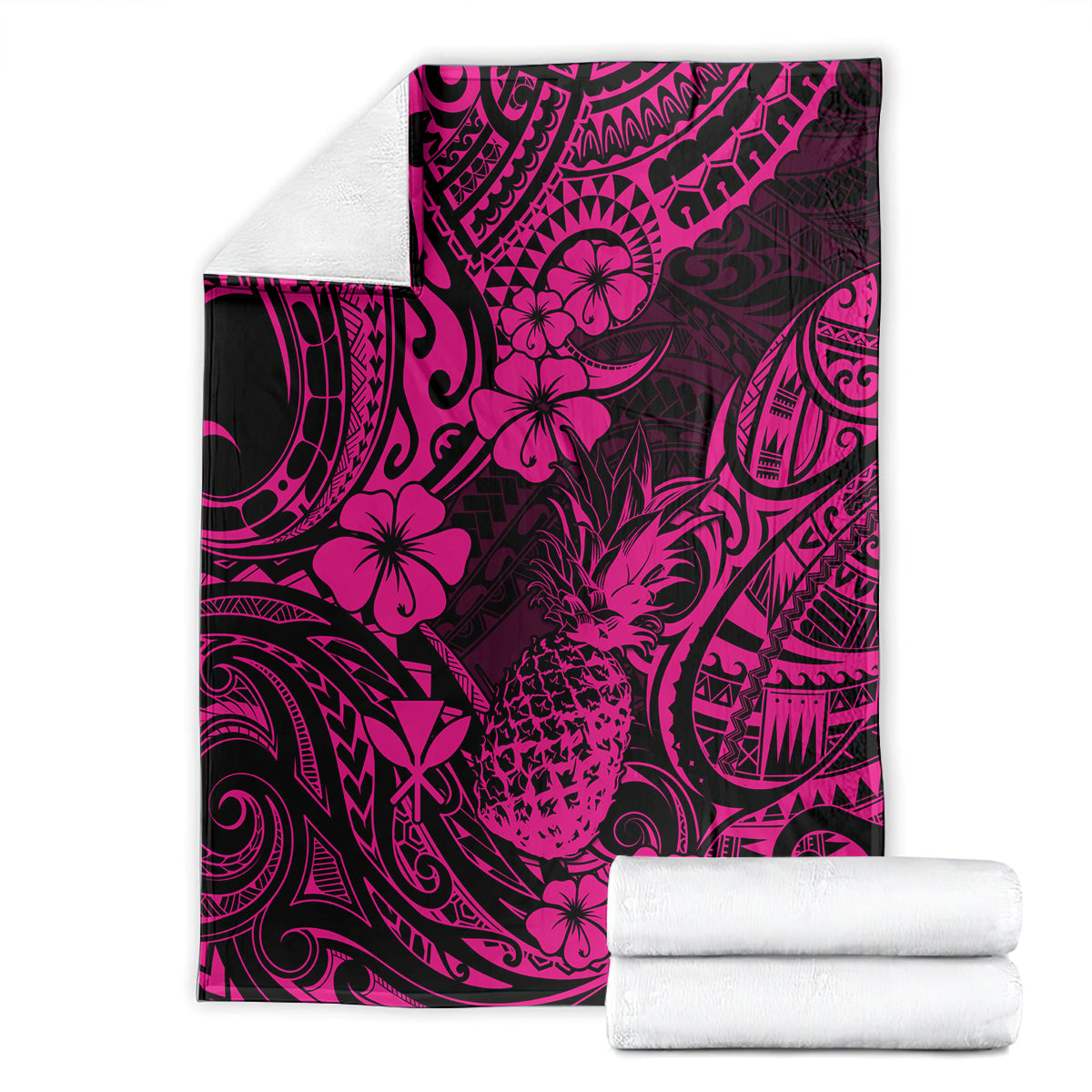 Hawaii Pineapple Blanket Paradise Flowers Pacific With Pink Polynesian Tribal LT01 - Polynesian Pride