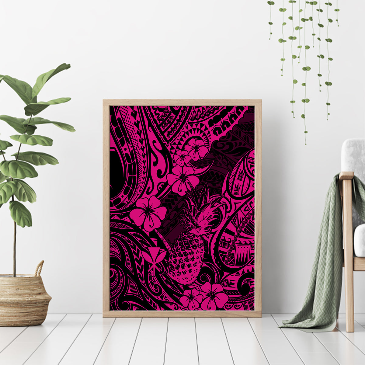 Hawaii Pineapple Canvas Wall Art Paradise Flowers Pacific With Pink Polynesian Tribal LT01 - Polynesian Pride