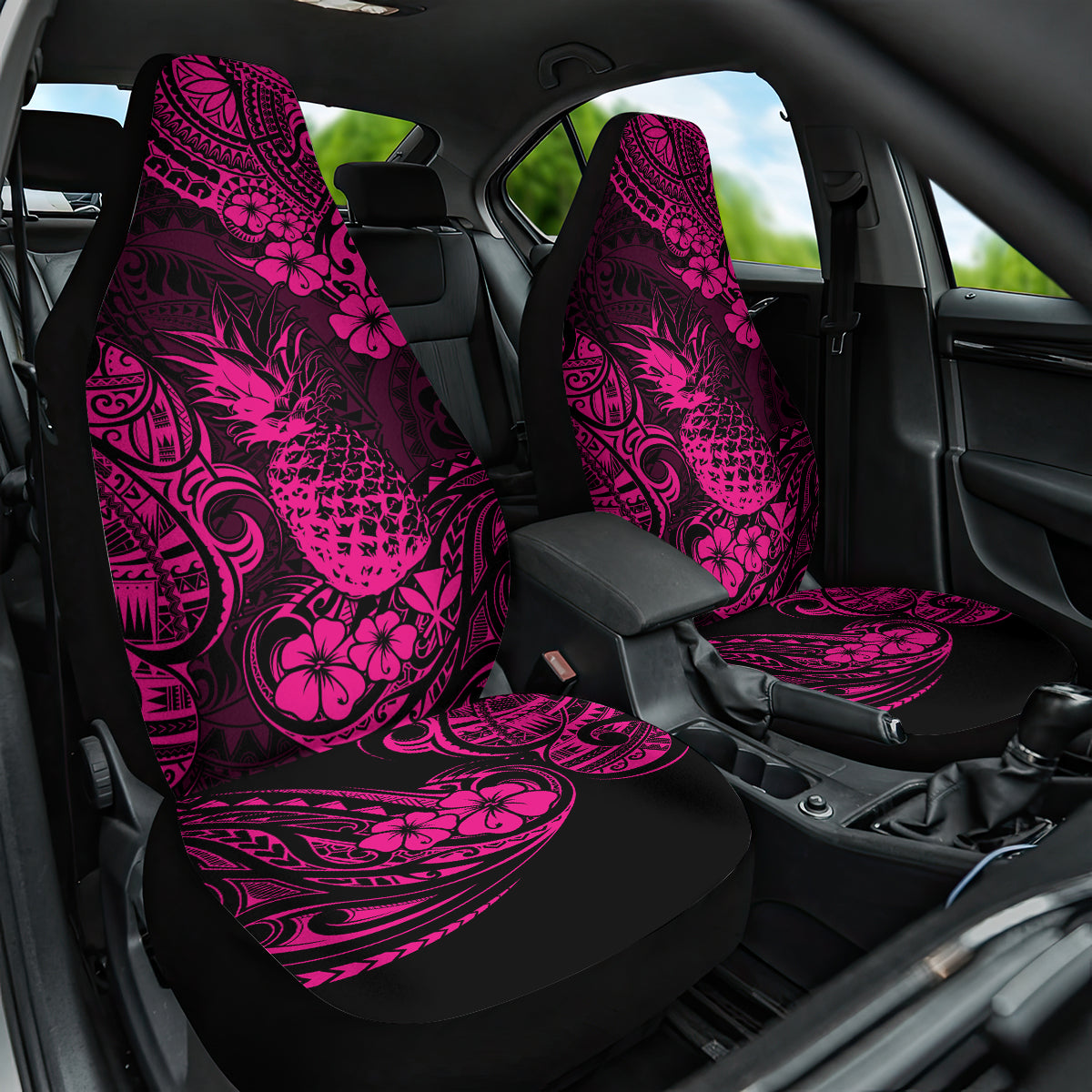 Hawaii Pineapple Car Seat Cover Paradise Flowers Pacific With Pink Polynesian Tribal LT01 One Size Pink - Polynesian Pride