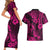 Hawaii Pineapple Couples Matching Short Sleeve Bodycon Dress and Hawaiian Shirt Paradise Flowers Pacific With Pink Polynesian Tribal LT01 - Polynesian Pride