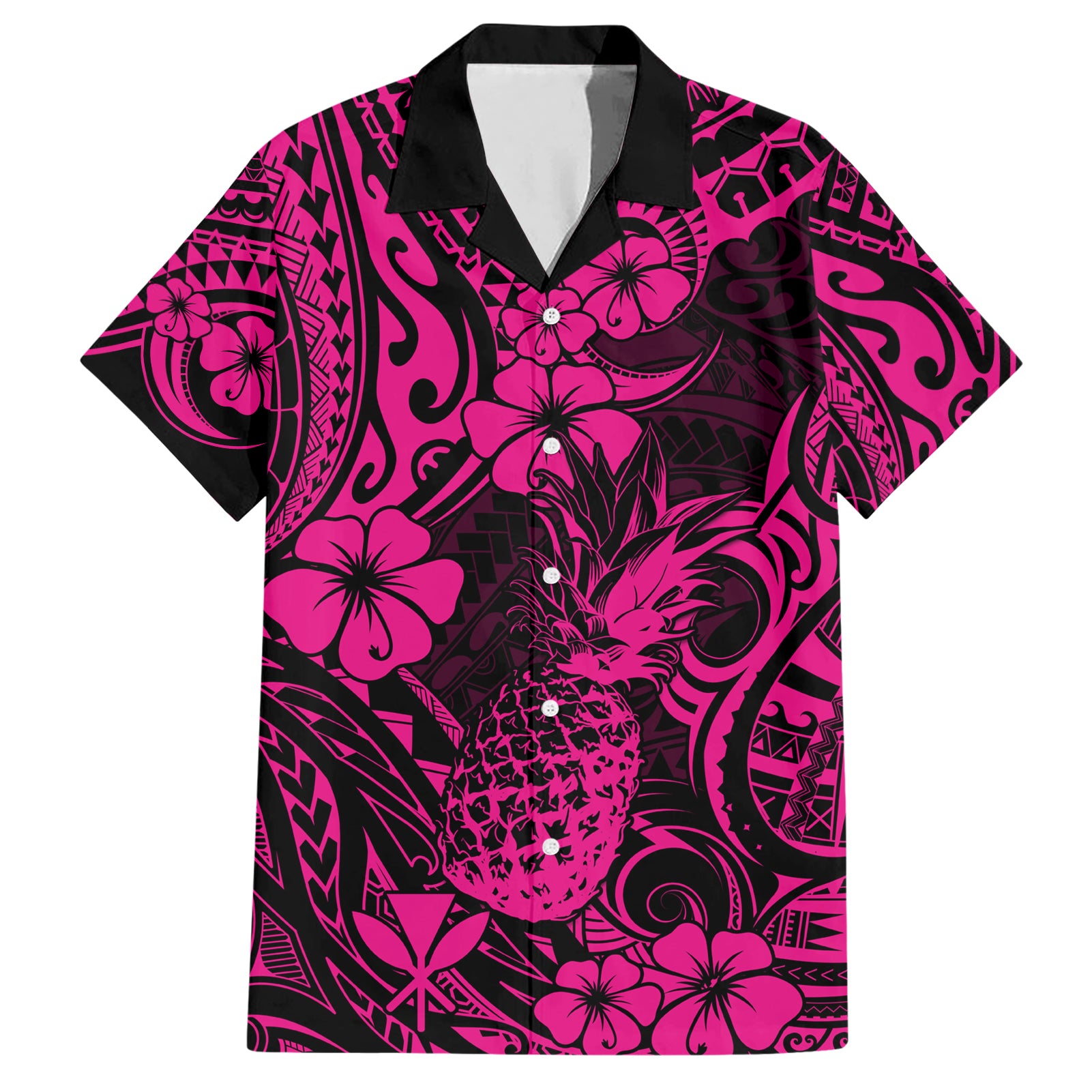 Hawaii Pineapple Hawaiian Shirt Paradise Flowers Pacific With Pink Polynesian Tribal LT01 Pink - Polynesian Pride