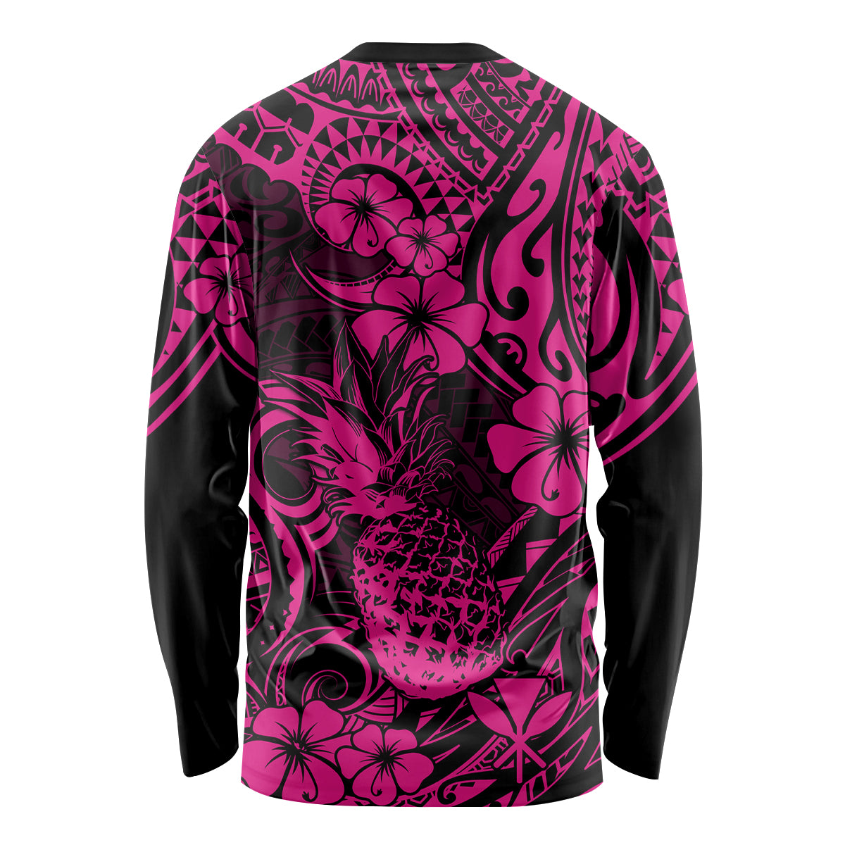 Hawaii Pineapple Long Sleeve Shirt Paradise Flowers Pacific With Pink Polynesian Tribal LT01 - Polynesian Pride