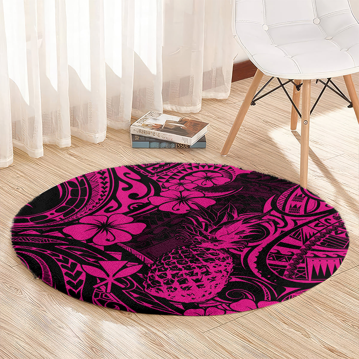 Hawaii Pineapple Round Carpet Paradise Flowers Pacific With Pink Polynesian Tribal LT01 - Polynesian Pride