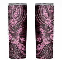 Hawaii Pineapple Skinny Tumbler Paradise Flowers Pacific With Pink Polynesian Tribal