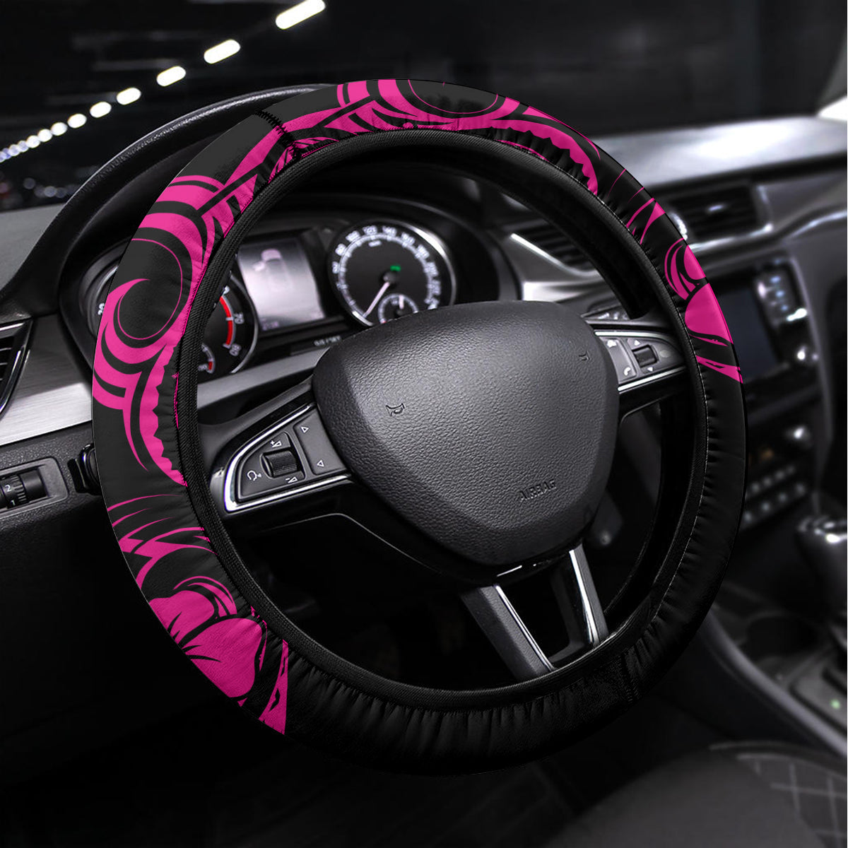 Hawaii Pineapple Steering Wheel Cover Paradise Flowers Pacific With Pink Polynesian Tribal