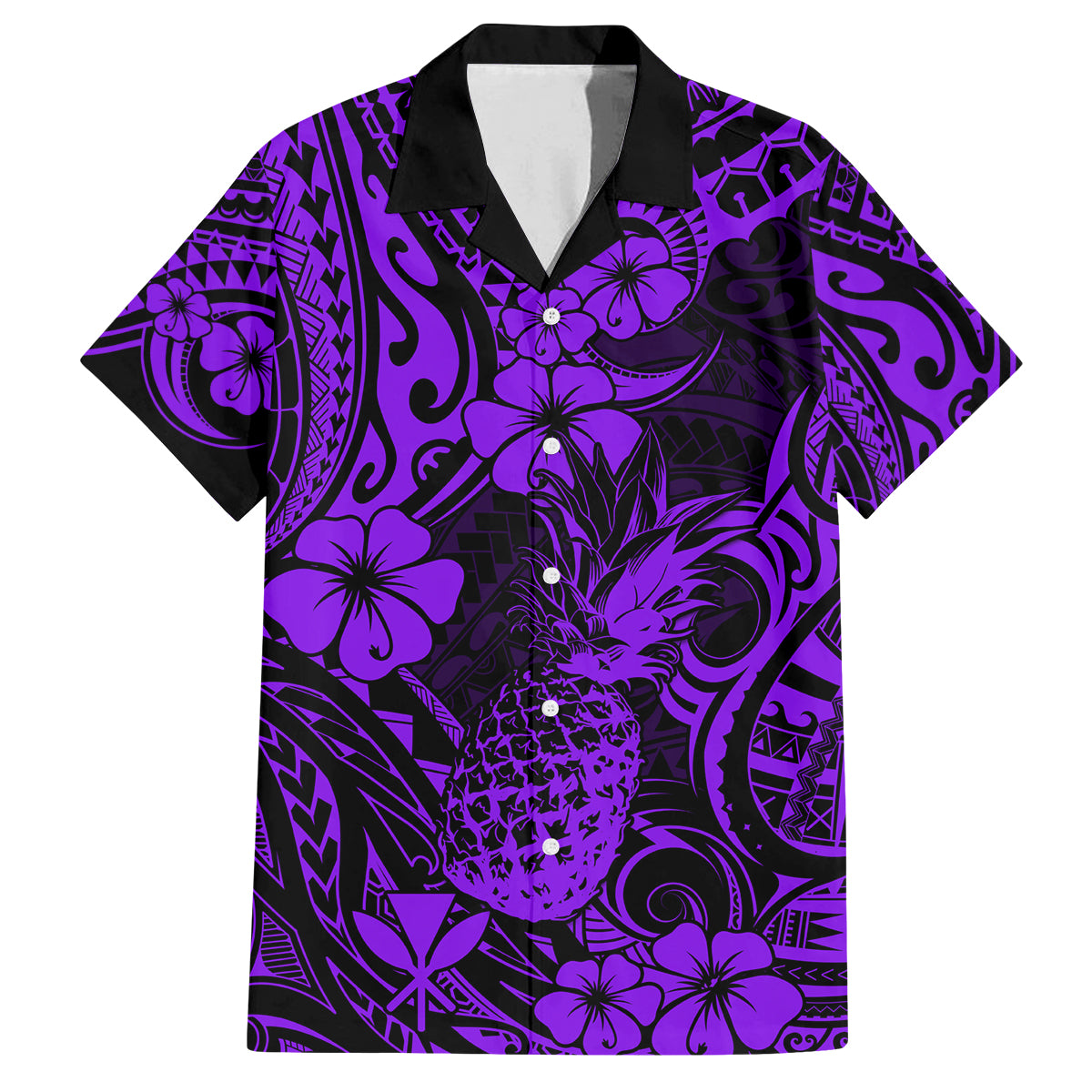 Hawaii Pineapple Family Matching Puletasi Dress and Hawaiian Shirt Polynesian Pattern Purple Version LT01 Dad's Shirt - Short Sleeve Purple - Polynesian Pride