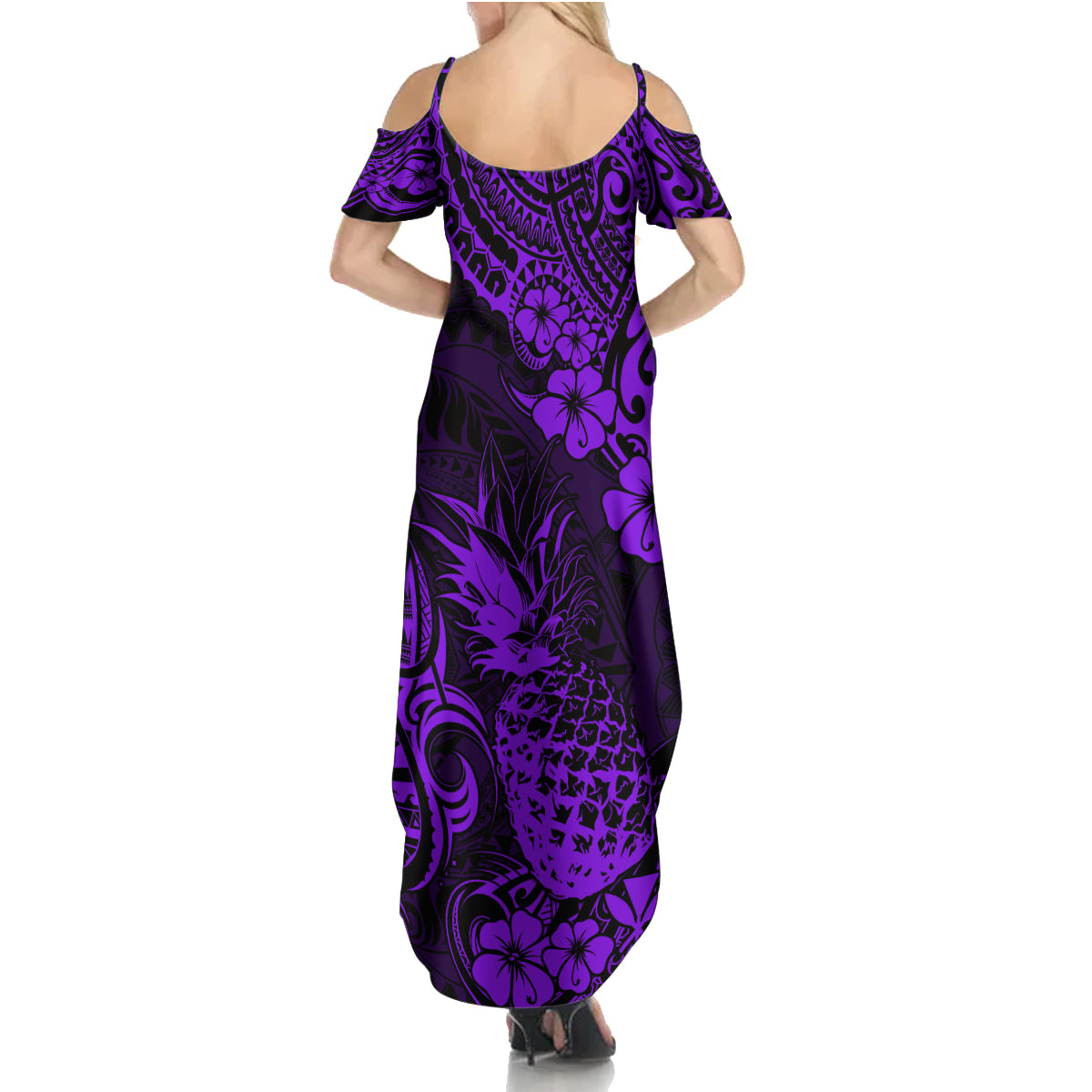 Hawaii Pineapple Family Matching Summer Maxi Dress and Hawaiian Shirt Polynesian Pattern Purple Version LT01 - Polynesian Pride