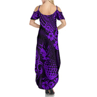Hawaii Pineapple Family Matching Summer Maxi Dress and Hawaiian Shirt Polynesian Pattern Purple Version LT01 - Polynesian Pride