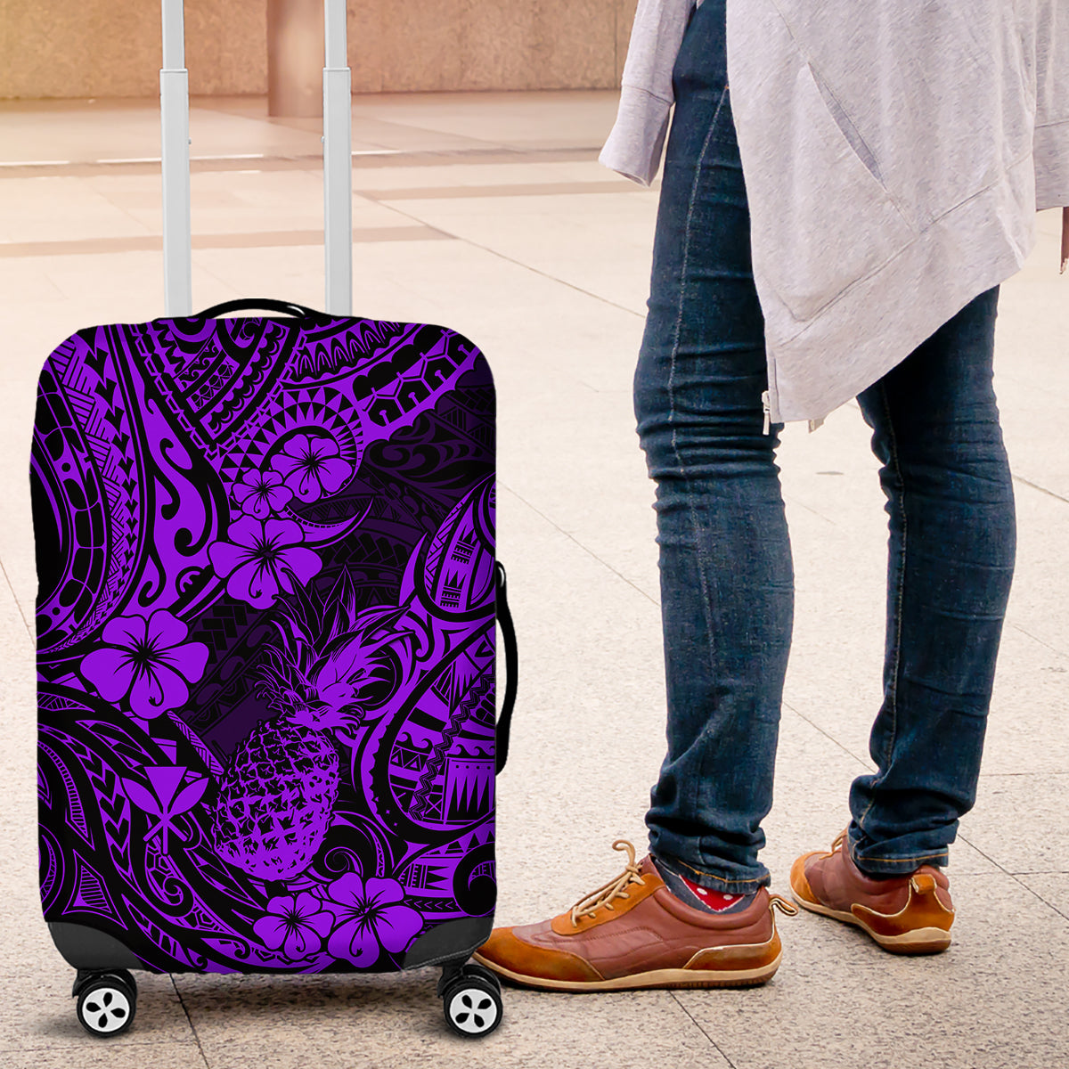 Hawaii Pineapple Luggage Cover Polynesian Pattern Purple Version LT01 Purple - Polynesian Pride