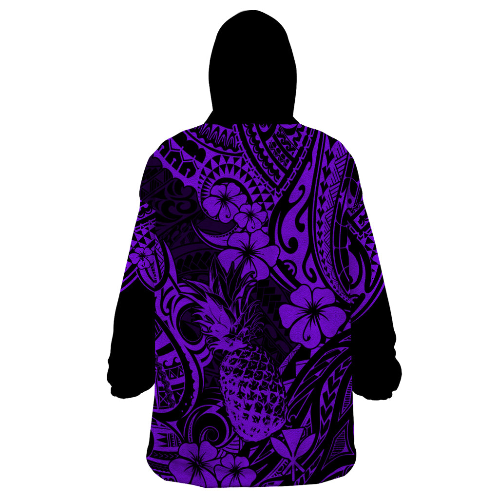 Hawaii Pineapple Wearable Blanket Hoodie Polynesian Pattern Purple Version LT01 - Polynesian Pride