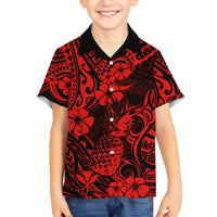 Hawaii Pineapple Family Matching Puletasi Dress and Hawaiian Shirt Polynesian Pattern Red Version LT01 Son's Shirt Red - Polynesian Pride