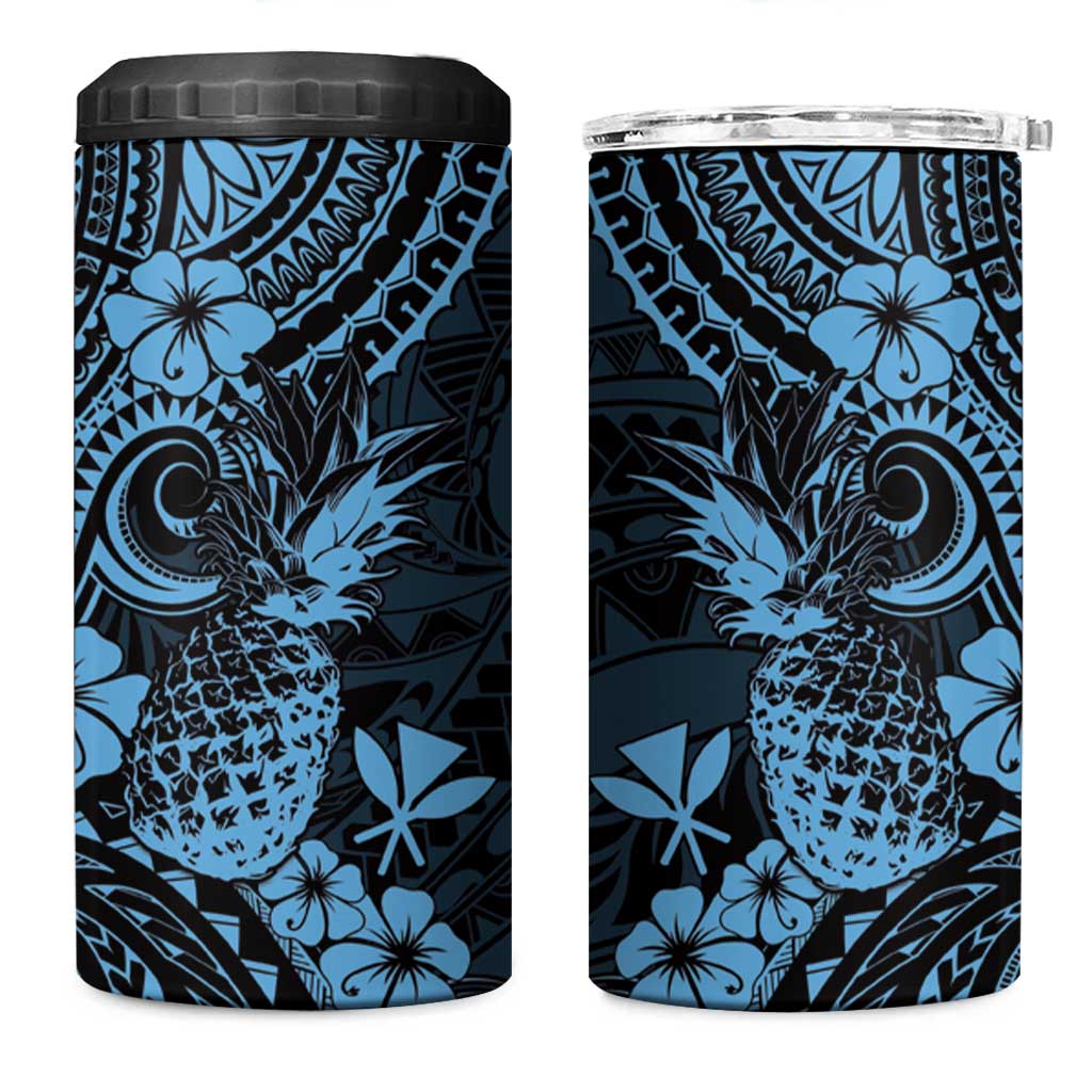 Hawaii Pineapple 4 in 1 Can Cooler Tumbler Polynesian Pattern Sky Blue Version