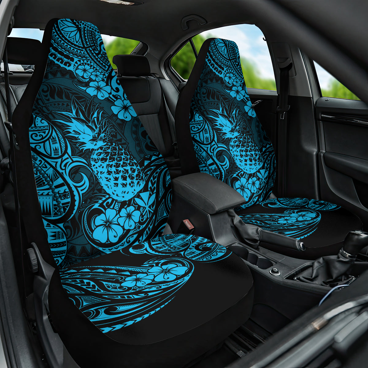 Hawaii Pineapple Car Seat Cover Polynesian Pattern Sky Blue Version LT01 One Size Blue - Polynesian Pride