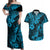 Hawaii Pineapple Couples Matching Off Shoulder Maxi Dress and Hawaiian Shirt Polynesian Pattern Sky Blue Version LT01 Blue - Polynesian Pride