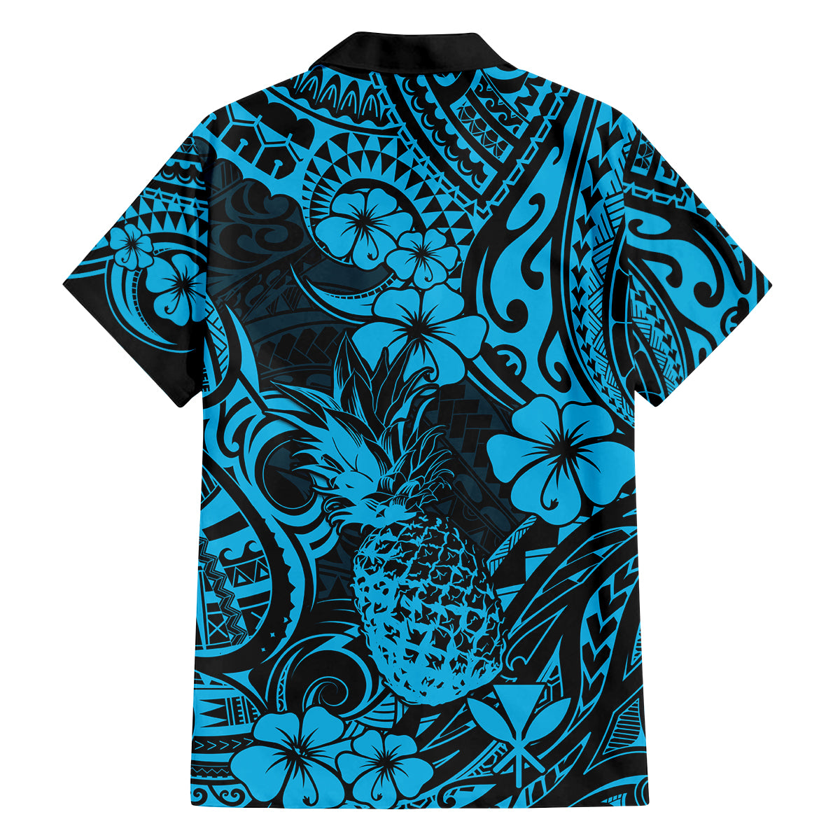 Hawaii Pineapple Family Matching Off Shoulder Long Sleeve Dress and Hawaiian Shirt Polynesian Pattern Sky Blue Version LT01 - Polynesian Pride