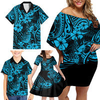 Hawaii Pineapple Family Matching Off Shoulder Short Dress and Hawaiian Shirt Polynesian Pattern Sky Blue Version LT01 - Polynesian Pride