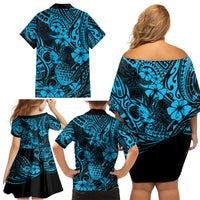 Hawaii Pineapple Family Matching Off Shoulder Short Dress and Hawaiian Shirt Polynesian Pattern Sky Blue Version LT01 - Polynesian Pride