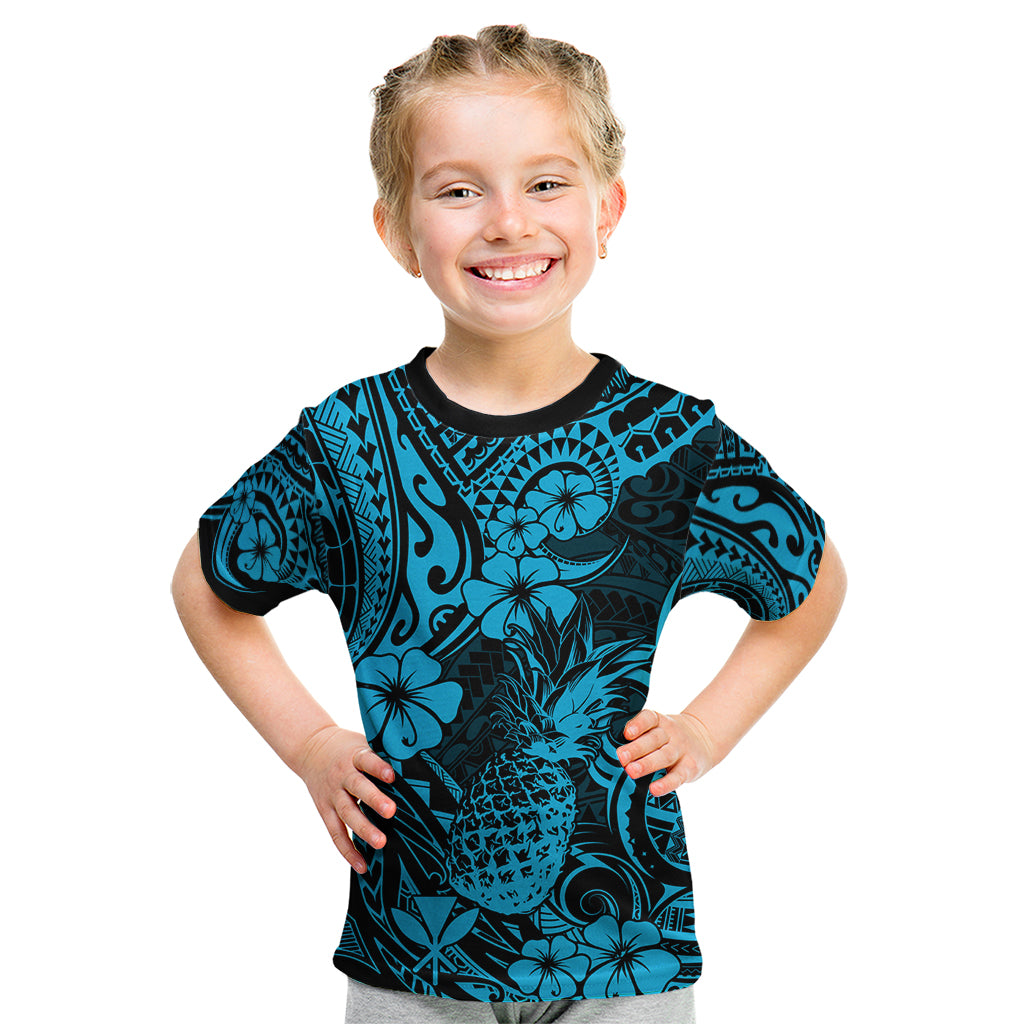 Hawaii Pineapple Kid T Shirt Polynesian Pattern Sky Blue Version LT01 Blue - Polynesian Pride