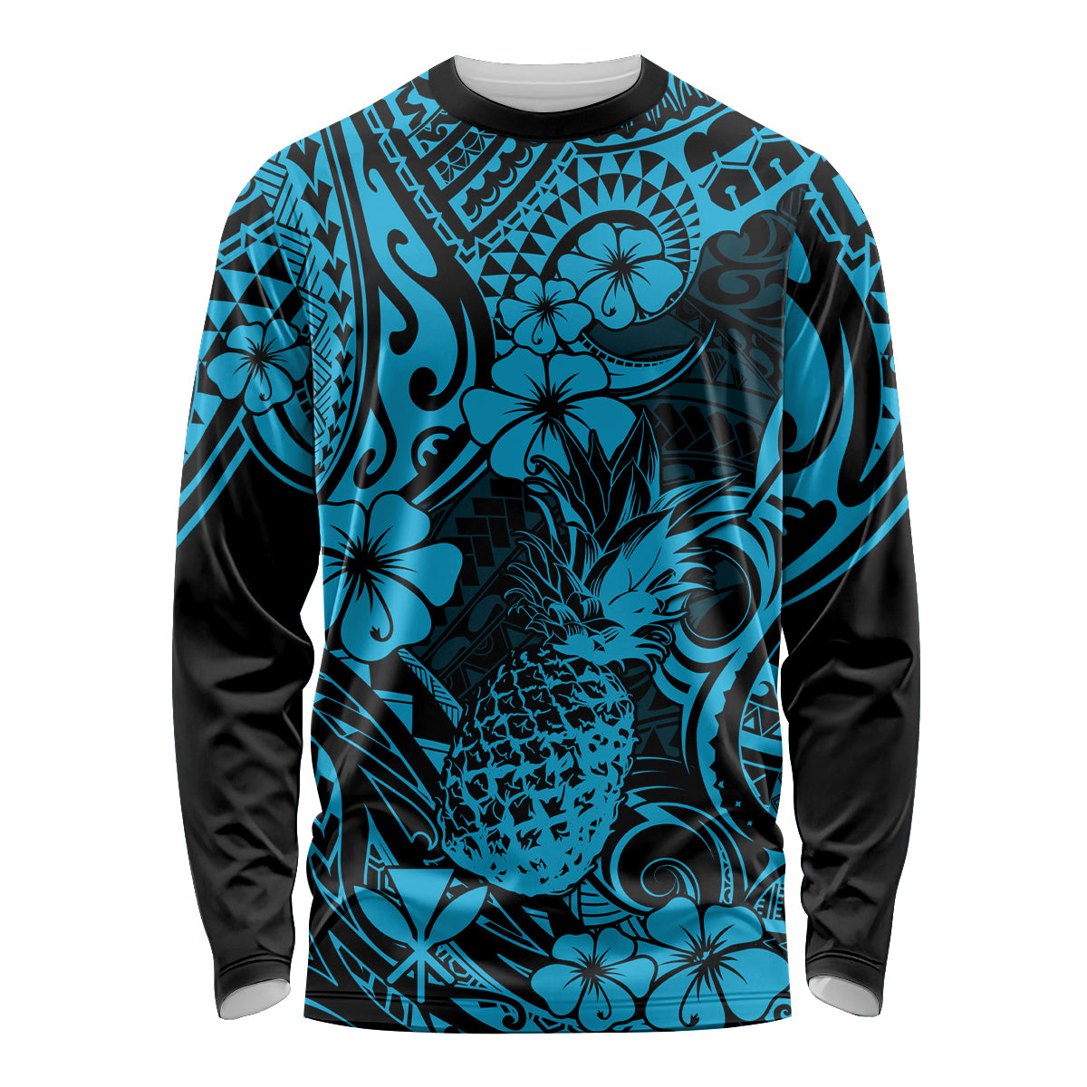 Hawaii Pineapple Long Sleeve Shirt Polynesian Pattern Sky Blue Version LT01 Unisex Blue - Polynesian Pride