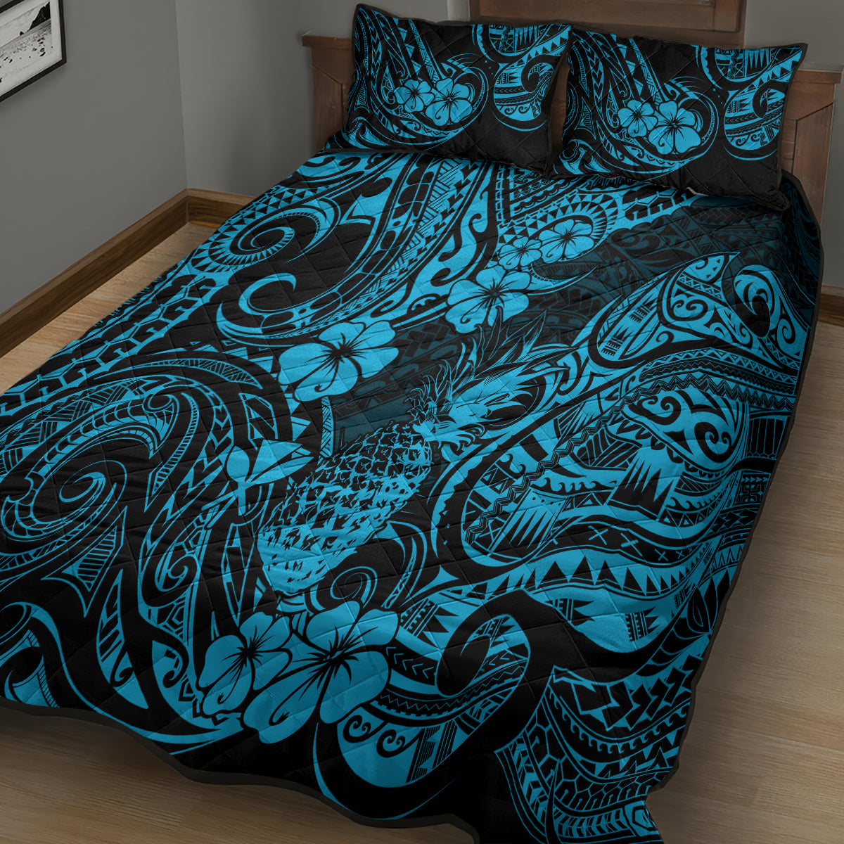 Hawaii Pineapple Quilt Bed Set Polynesian Pattern Sky Blue Version LT01 - Polynesian Pride