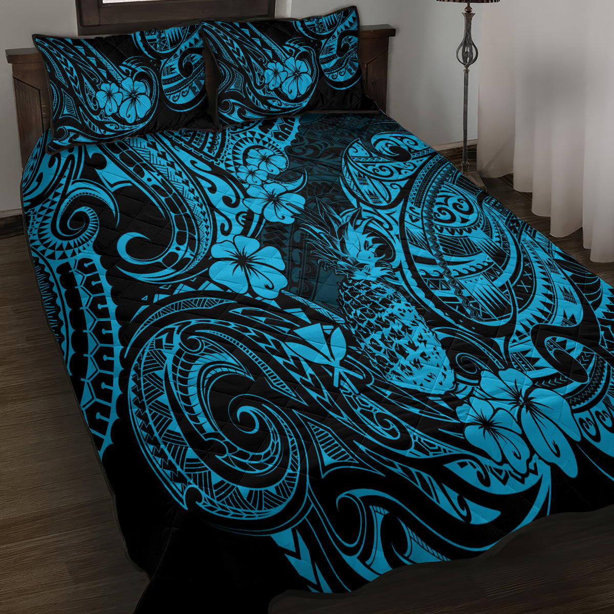 Hawaii Pineapple Quilt Bed Set Polynesian Pattern Sky Blue Version LT01 - Polynesian Pride