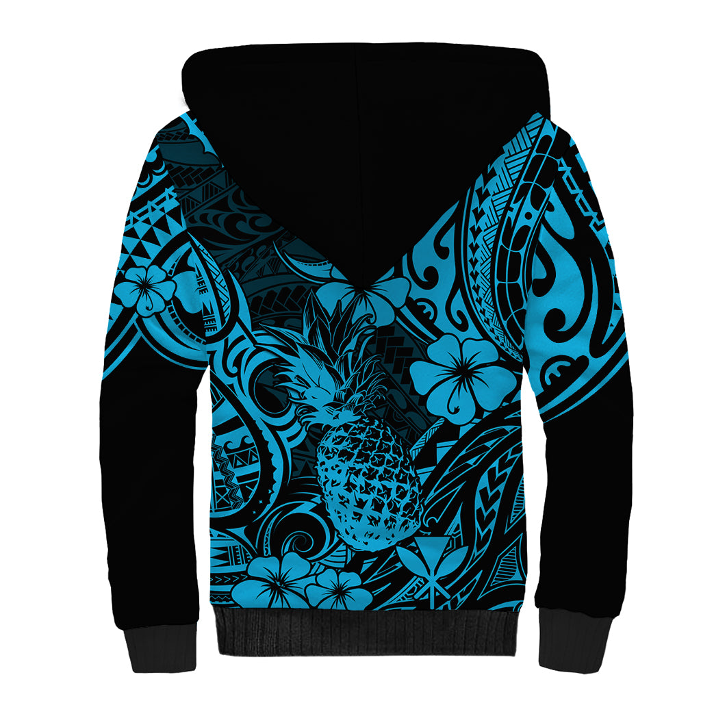 Hawaii Pineapple Sherpa Hoodie Polynesian Pattern Sky Blue Version LT01 - Polynesian Pride