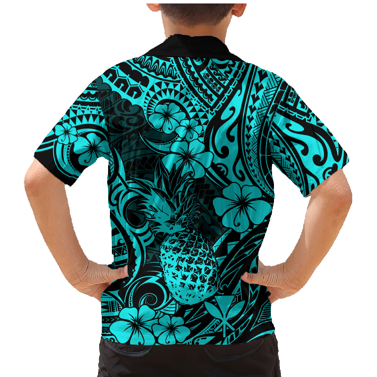 Hawaii Pineapple Family Matching Mermaid Dress and Hawaiian Shirt Polynesian Pattern Turquoise Version LT01 - Polynesian Pride